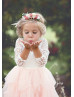 Ivory Lace Blush Pink Tulle Ruffle Flower Girl Dress Easter Dress